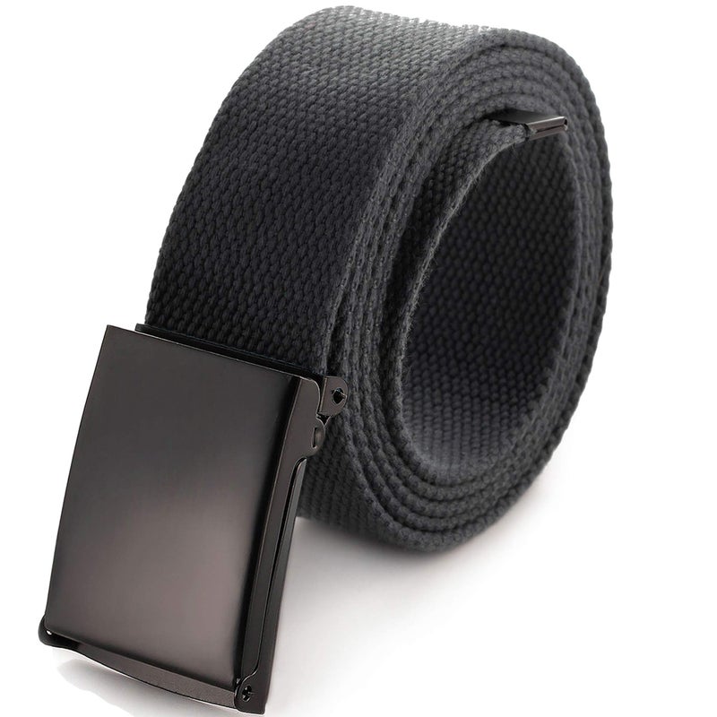 Mile High Life Cut To Fit Canvas Web Belt Size Up to 52" with Flip-Top Solid Black Military Buckle (Dark Gray) - Image 1